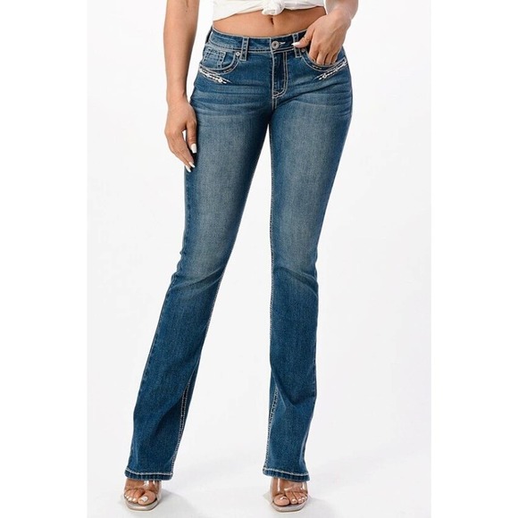 Charme by Grace in LA Jeans Women's Aztec Embroidered Bootcut Stretch Jeans - Picture 2 of 3